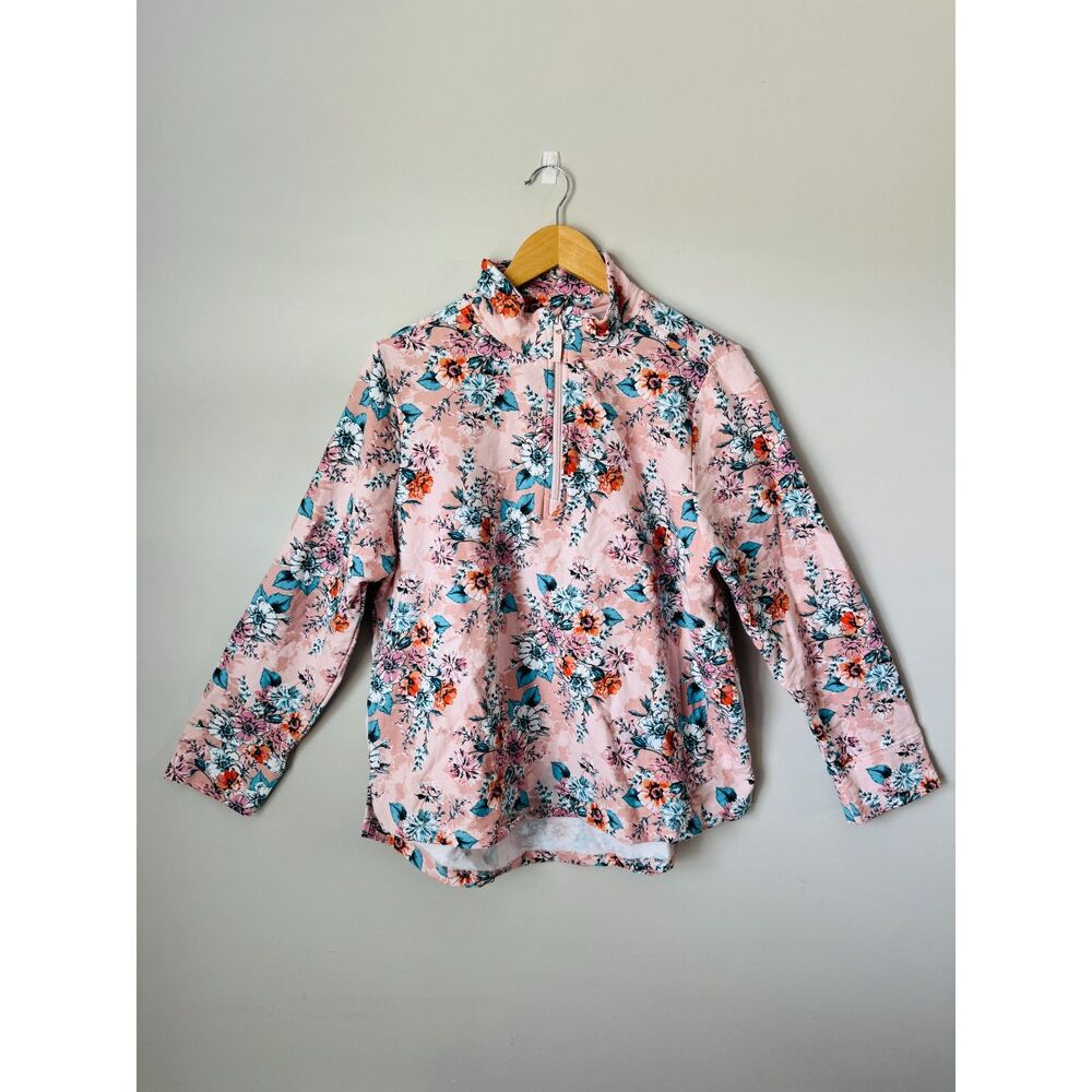 Vera Bradley French Terry Floral Quarter Zip Pullover Womens XL Pink Peach Bloss